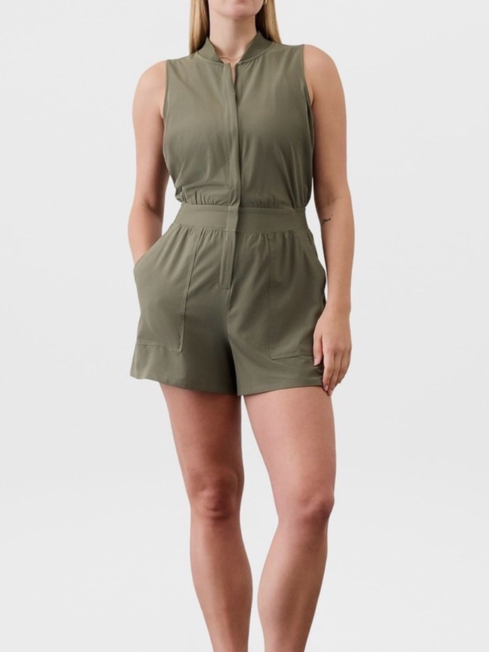 Athleta Olive Green Sleeveless Utility Romper